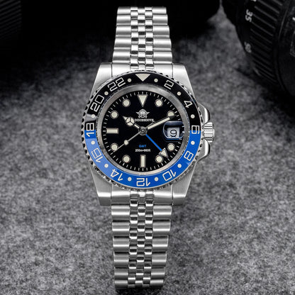 ADDIESDIVE Watch For Men Quartz GMT 20Bar Waterproof BGW9 Super Luminous 316L Stainless Steel Ceramic Bezel Watch