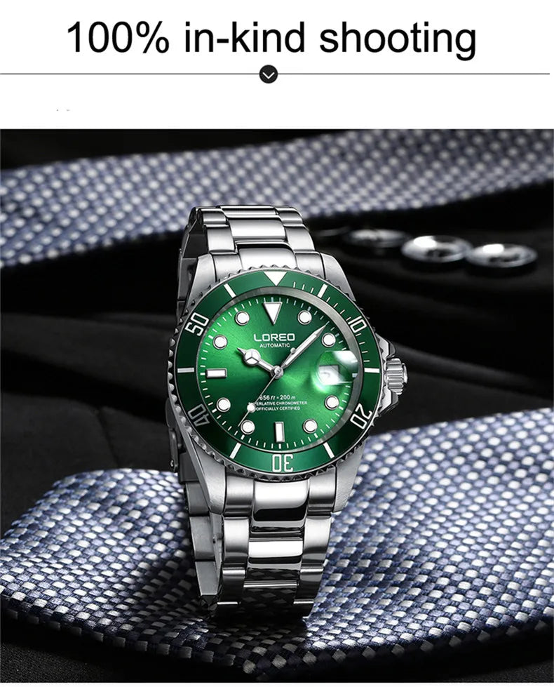LOREO Original Men's Business Watch 20ATM Waterproof Wristwatch Top Brand Casual Sport Seagull Automatic Mechanical Watch Men