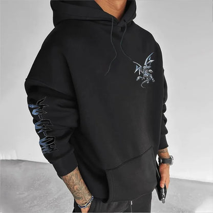 Sudadera con capucha ancha para hombre, de otoño/invierno, gruesa, estilo Y2K, con estampado del personaje clásico del anime Yu-Gi-Oh: el Dragón Blanco de Ojos Azules, ideal para Halloween y cosplay.
