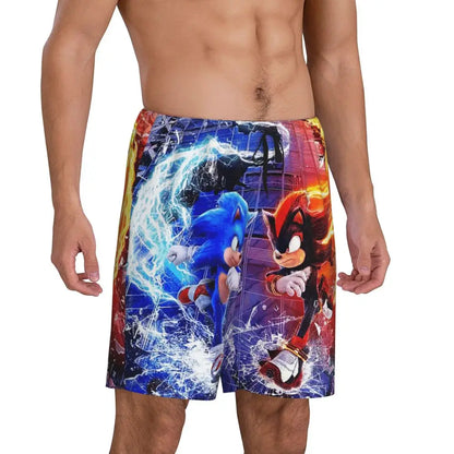 Pantalones cortos de pijama personalizados de Sonic the Hedgehog para hombre, para dormir y estar por casa
