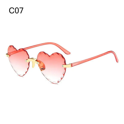 Ochelari de soare în formă de inimă, cu ramă metalică fără ramă, lentile degradate, ochelari de soare „Love Heart” pentru femei, protecție UV400