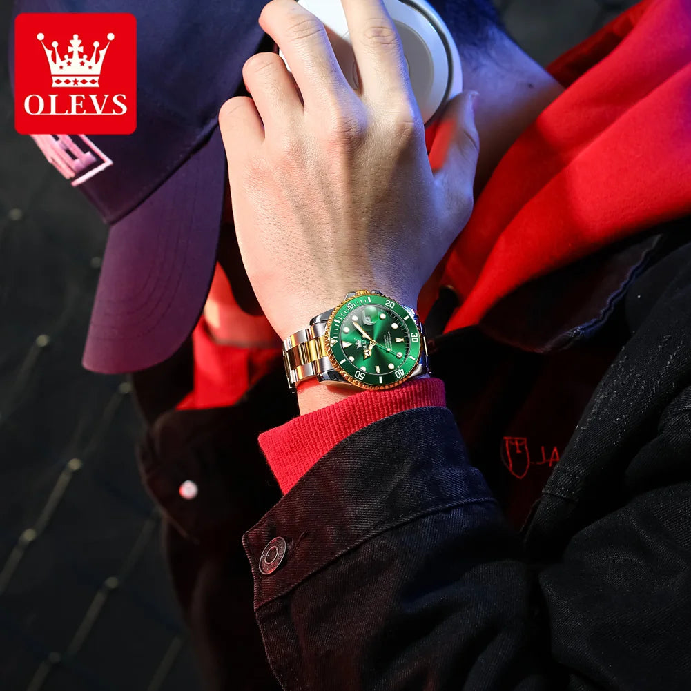 OLEVS 6650 -luksusluokan automaattinen miesten rannekello – Vedenkestävä, valoa heijastava, teräsranneke – Miesten rannekello, ammattimainen tyyli, tunnettu tuotemerkki