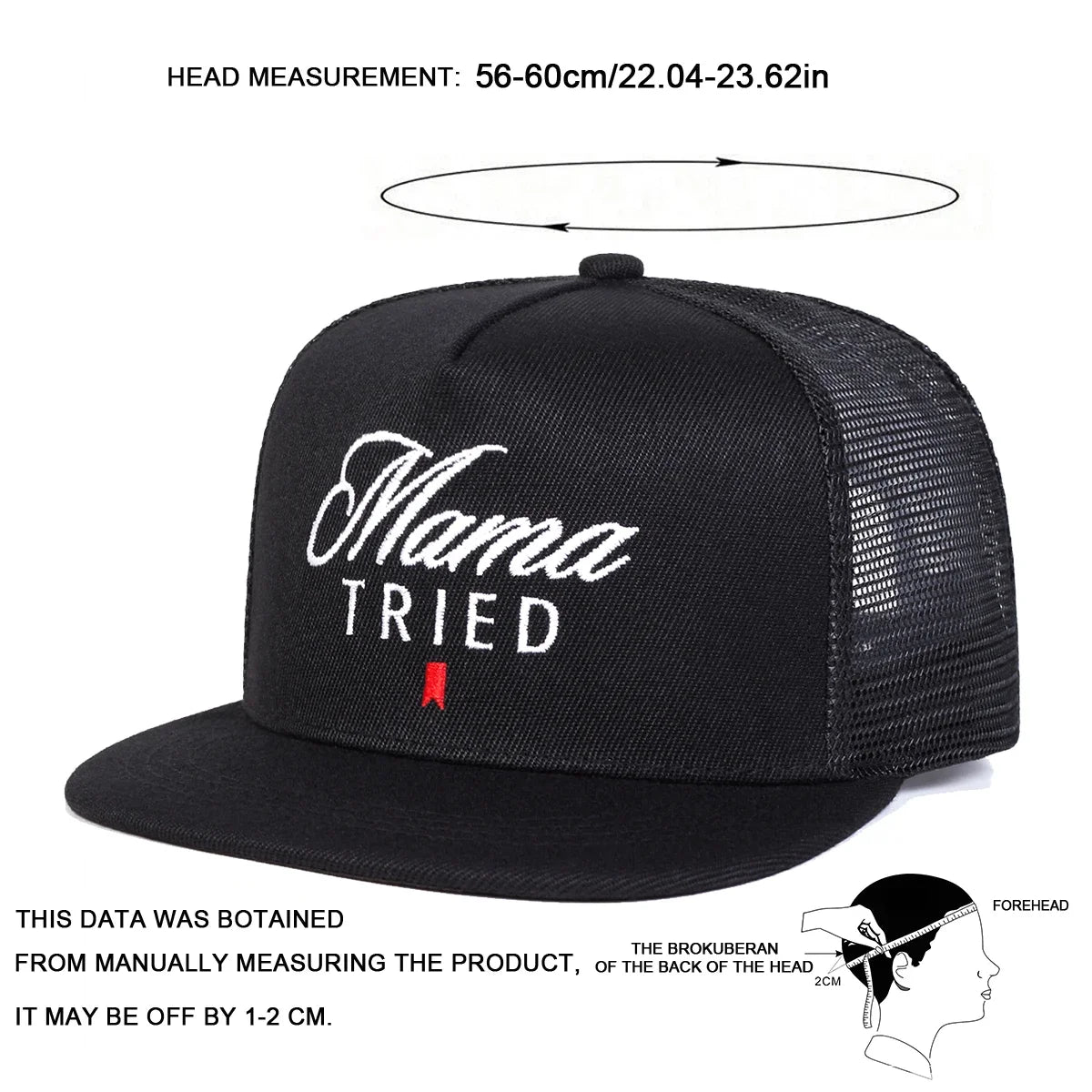 2PCSSET Unisex Mama TRIED Embroidery Hip-hop Net Hats Spring Summer Outdoor Adjustable Sports Casual Baseball Caps Sunscreen Hat