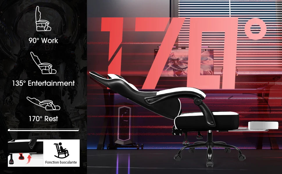 AUTHMIC Ergonomic Gaming Chair High Back Reclining Office Chair with Adjustable Lumbar Support, Headrest, Footrest & PC Gamer Seat