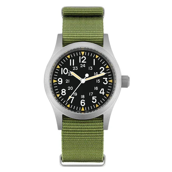 Militado ML05 38mm Military Watch Miyota 2035 Movement Domed Sapphire Crystal C3 Green Luminous 10Bar Waterproof Vintage Watches