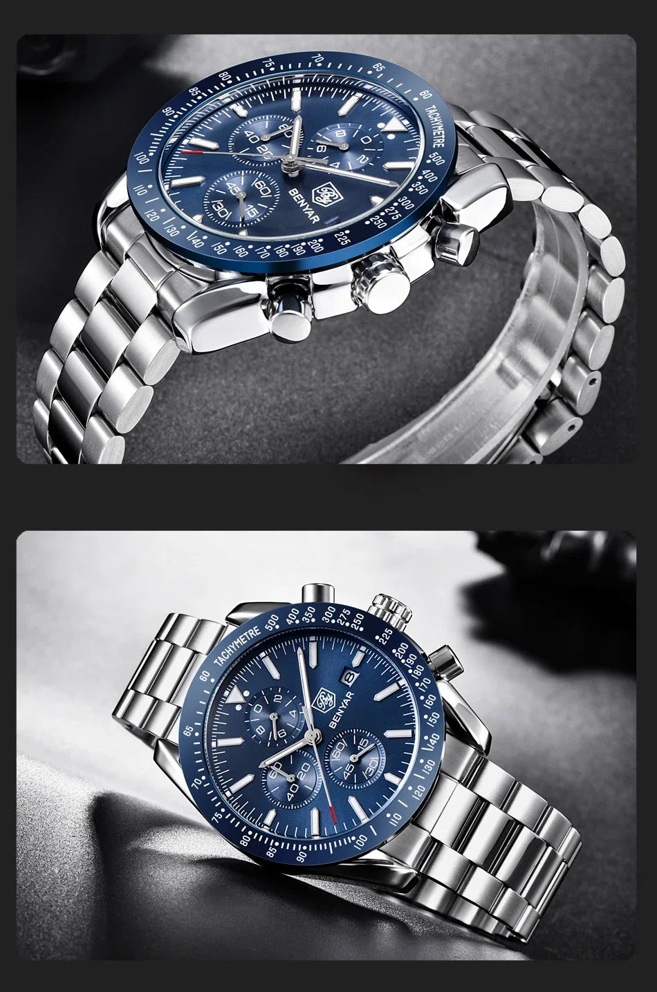 Orologio da uomo BENYAR 5140, orologio sportivo casual, orologio al quarzo di lusso impermeabile, cronografo militare di marca di alta gamma.
