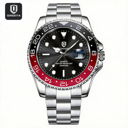 QINGXIYA Luxe herenhorloges met kwartsmechanisme, roestvrij staal, waterdicht, verlicht, datumweergave, herenpolshorloge, reloj hombre