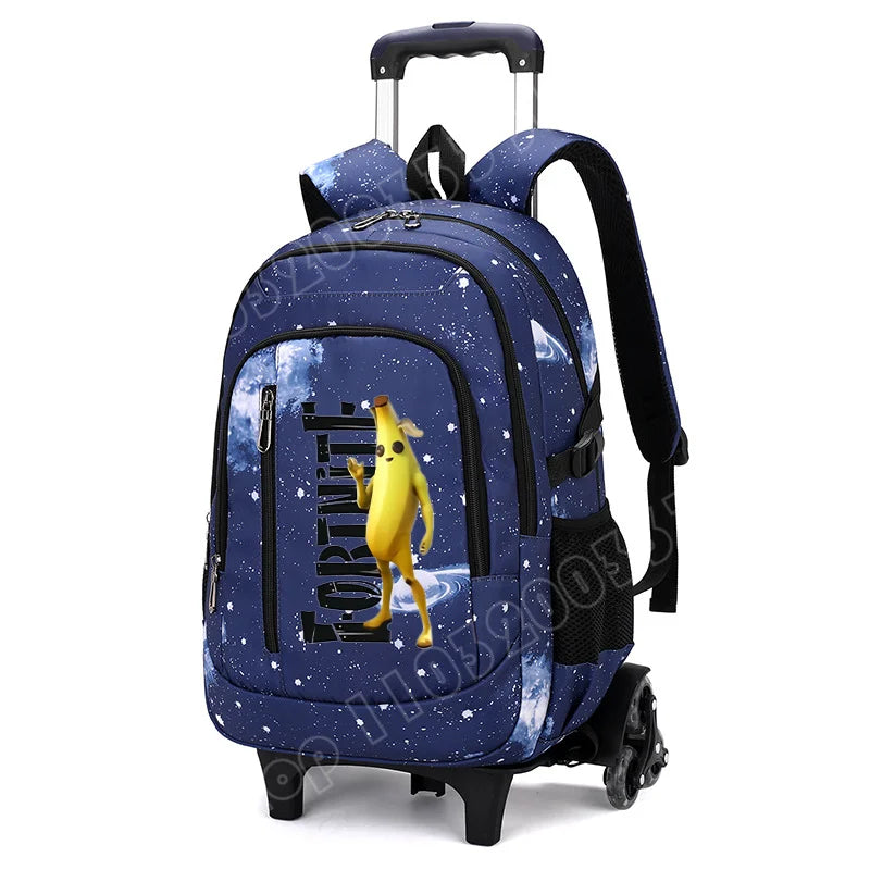Fortnite 2 in 1 Trolley Backpack Starry Sky Print Large Capacity Waterproof Laptop Bag Stair Climbing Design Student Schoolbag
