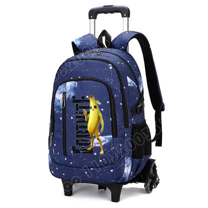 Fortnite 2 in 1 Trolley Backpack Starry Sky Print Large Capacity Waterproof Laptop Bag Stair Climbing Design Student Schoolbag