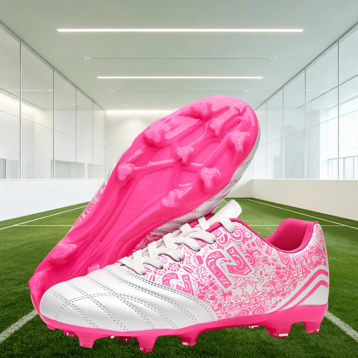 Chaussures de football AG/FG pour l'extérieur, tige respirante en PU, crampons longs en TPU stables, pour hommes et femmes, bottes d'entraînement de football sur gazon