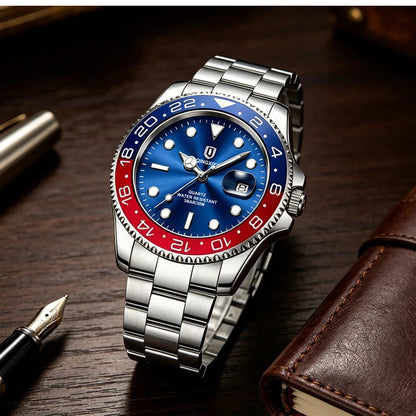 QINGXIYA Luxe herenhorloges met kwartsmechanisme, roestvrij staal, waterdicht, verlicht, datumweergave, herenpolshorloge, reloj hombre