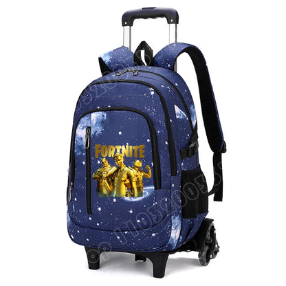 Fortnite 2 in 1 Trolley Backpack Starry Sky Print Large Capacity Waterproof Laptop Bag Stair Climbing Design Student Schoolbag