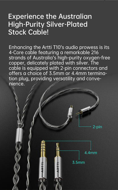 ARTTI T10 Planar Driver In-Ear HiFi Earphones, 14.2mm Wired IEM Monitors with Textured Bass, Detachable 0.78mm 2-Pin Cable, 3.5mm/4.4mm Audiophile Earphones