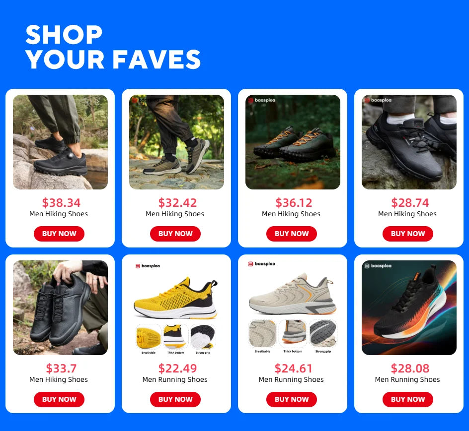 Baasploa Men's Running Shoes Casual Lightweight Mesh Breathable Sneakers Male Outdoor Non-Slip Wear-Resistant Sports Shoes