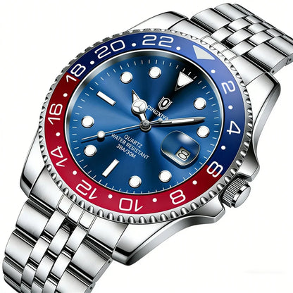 QINGXIYA Luxe herenhorloges met kwartsmechanisme, roestvrij staal, waterdicht, verlicht, datumweergave, herenpolshorloge, reloj hombre