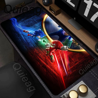 Anime Sonic The Hedgehog egérpad XXL íróasztali szőnyeg Lockrand játék kiegészítőkkel, HD nyomtatású egérpad, játék billentyűzet alátét, párnázott szőnyeg