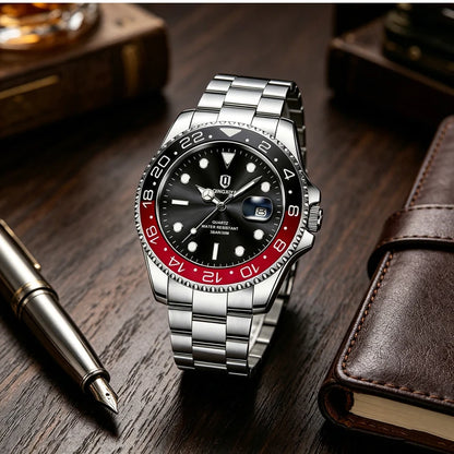 QINGXIYA Luxe herenhorloges met kwartsmechanisme, roestvrij staal, waterdicht, verlicht, datumweergave, herenpolshorloge, reloj hombre
