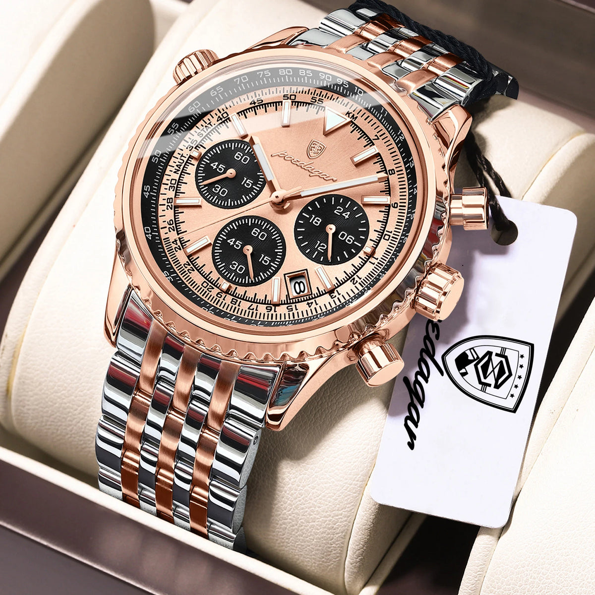 POEDAGAR montres de luxe pour homme Date chronographe en acier inoxydable Sport hommes montre étanche lumineux Quartz militaire montre pour hommes