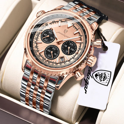 POEDAGAR montres de luxe pour homme Date chronographe en acier inoxydable Sport hommes montre étanche lumineux Quartz militaire montre pour hommes