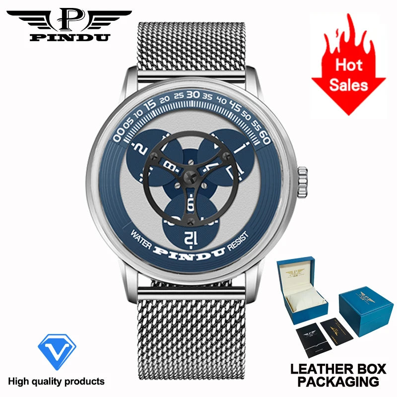 PINDU Design New Stainless Steel Mechanical Watch Men TOP-Luxury Sapphire Mirror Miyota 8215 Movement Waterproof Automatic Watch