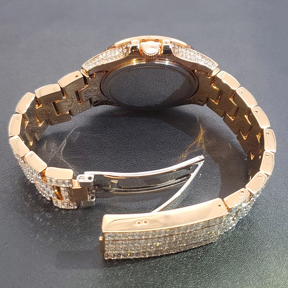 Full Iced Out Watches For Men Luxury Handmade Mosaic Diamond Silver Steel Watch Fashion Hip Hop Silver Automatic Date Male Clock