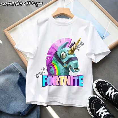 Summer New Fortnite Children T-shirts Cartoon Character Graphic T-shirt Casual Sports Short Sleeves Sports Tops Kids Boys Clothing