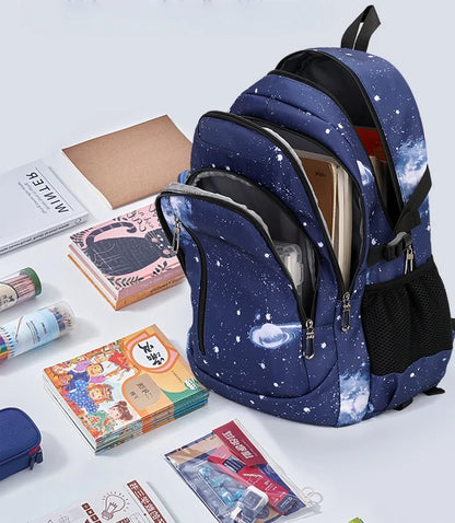 Fortnite 2 in 1 Trolley Backpack Starry Sky Print Large Capacity Waterproof Laptop Bag Stair Climbing Design Student Schoolbag