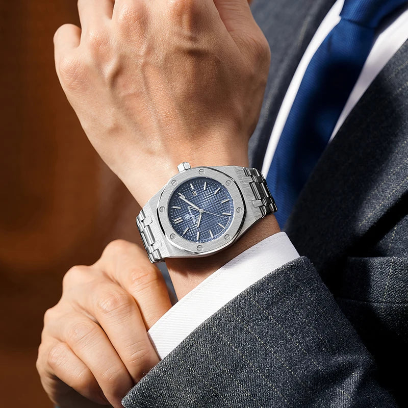 PAAZOMU Luxe vierkant herenhorloge met quartz, waterdicht, verlicht datumvenster, herenhorloge van roestvrij staal, zakelijke herenhorloges