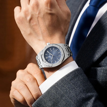 PAAZOMU Luxe vierkant herenhorloge met quartz, waterdicht, verlicht datumvenster, herenhorloge van roestvrij staal, zakelijke herenhorloges
