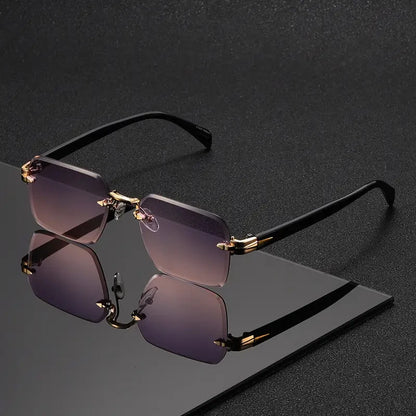 1 Pair of Rimless Rectangular Trendy Fashion Sunglasses, Suitable for Vacations, Parties, Gifting, Music Festivals