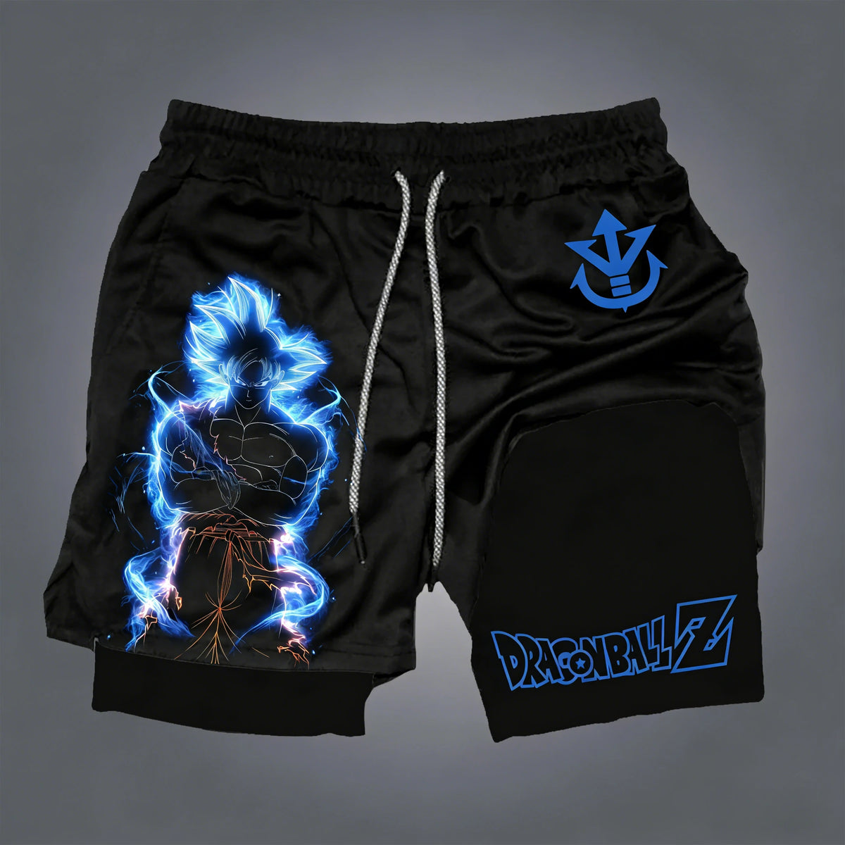 Pantalones cortos de doble capa para hombre de Dragon Ball, Son Goku, verano, anime japonés, imitación, dos piezas, deportivos, fitness, de secado rápido