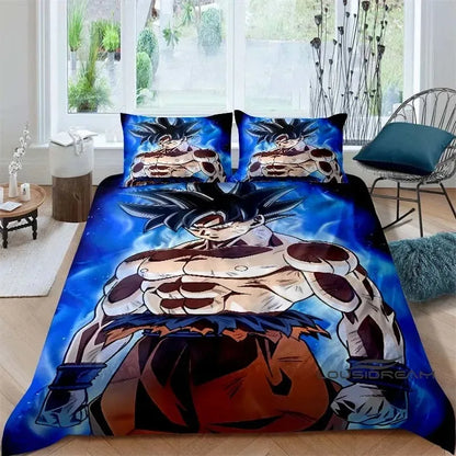 Rajzfilm/anime Son Goku Dragon Ball témájú nyomtatott ágyneműkészlet: Ez a puha és kényelmes készlet egy paplanhuzatot és párnahuzatot tartalmaz.