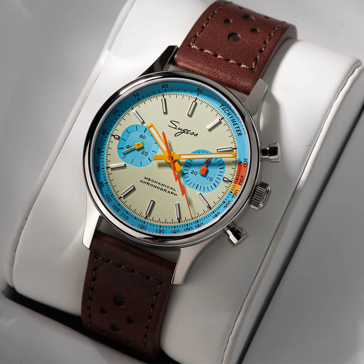 Sugess Pilot Watch ST19 Origin Movement Swanneck Wristwatch Mechanical Chronograph Sapphire Crystal Military Limited Racing 1963