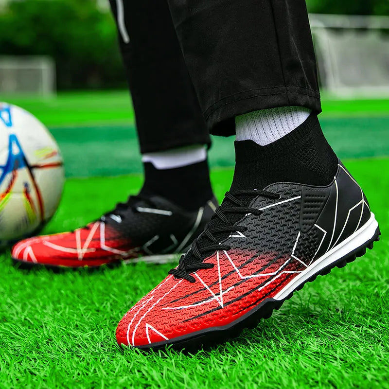 Nouvelles chaussures de Football professionnelles haut en cuir d'herbe artificielle jeunes étudiants chaussures de Football d'entraînement pour hommes et femmes sport