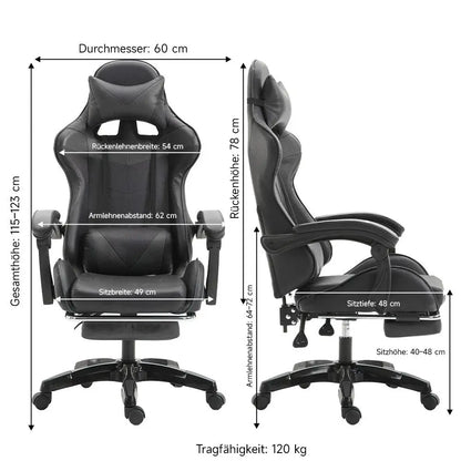 Ergonomic gaming chair, office chair, height adjustable,PU leather computer chair, with headrest and lumbar support, 360° swivel