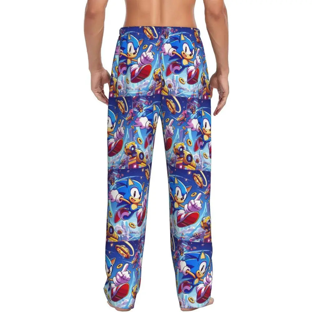 Pantalones de pijama personalizados para hombre con estampado «Soniced», con motivo de erizo, ropa de dormir, pantalones de estar por casa con bolsillos