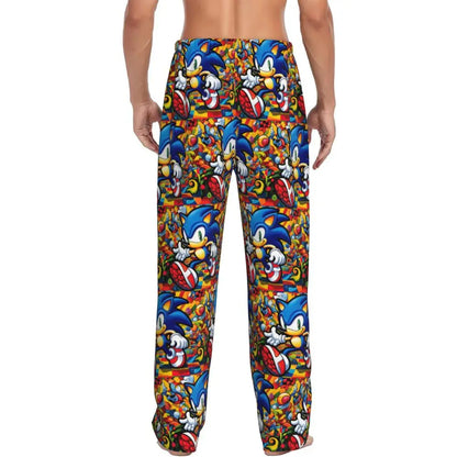 Pantalones de pijama personalizados para hombre con estampado «Soniced», con motivo de erizo, ropa de dormir, pantalones de estar por casa con bolsillos