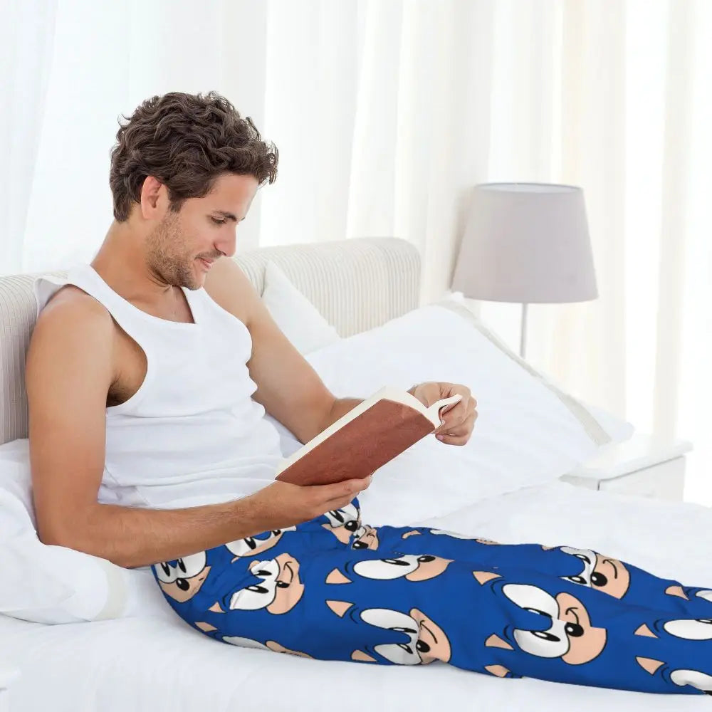 Pantalones de pijama personalizados para hombre con estampado «Soniced», con motivo de erizo, ropa de dormir, pantalones de estar por casa con bolsillos