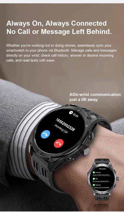 2026 New Military GPS Smart Watch 1000Mah Battery Compass IP68 Waterproof Tactics Sport Flashlight BT Call Smart Watch For Men