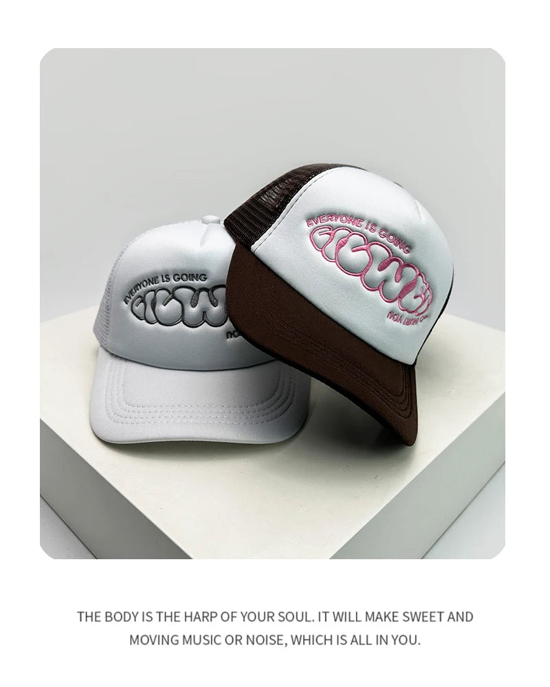 Gorras de béisbol unisex con bloques de color, letras estampadas y bordadas, estilo hip hop, de malla transpirable, con visera para el sol, gorras de camionero urbanas y versátiles