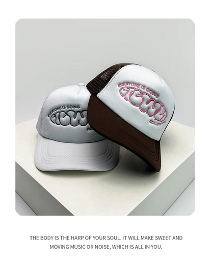 Gorras de béisbol unisex con bloques de color, letras estampadas y bordadas, estilo hip hop, de malla transpirable, con visera para el sol, gorras de camionero urbanas y versátiles