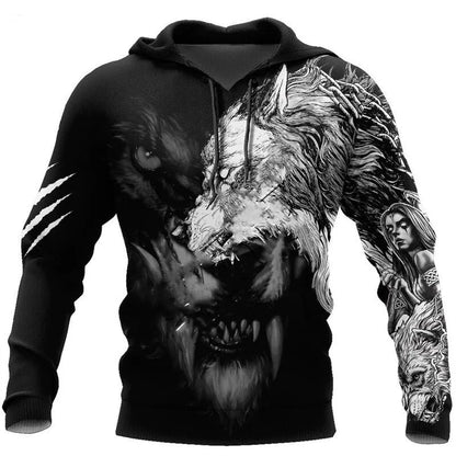 Moda Otoño: sudaderas con capucha con estampado de león y lobo, piel de tigre blanco en 3D por toda la prenda, sudadera de hombre, chaqueta unisex con cremallera, chaqueta informal