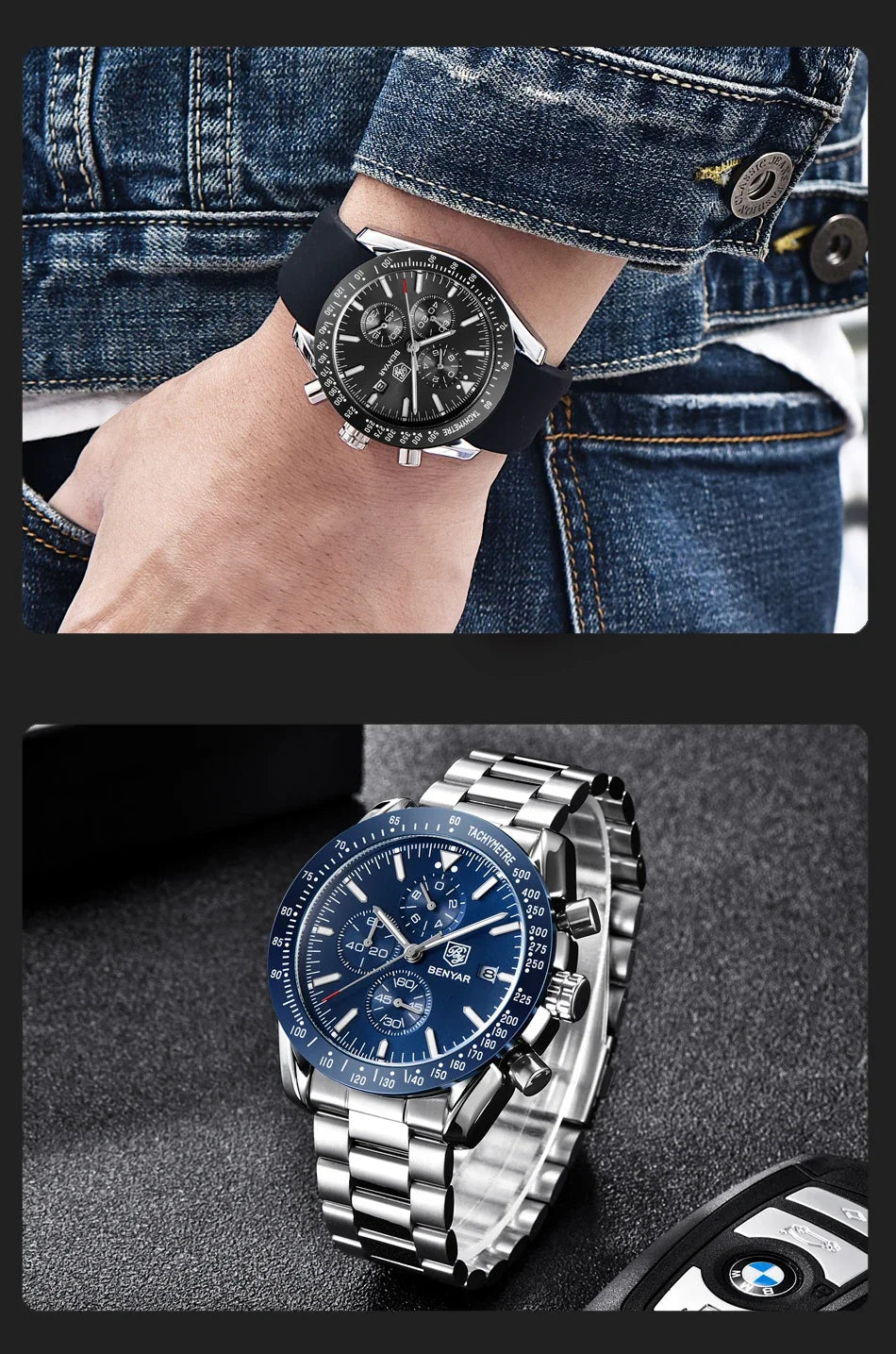 Orologio da uomo BENYAR 5140, orologio sportivo casual, orologio al quarzo di lusso impermeabile, cronografo militare di marca di alta gamma.