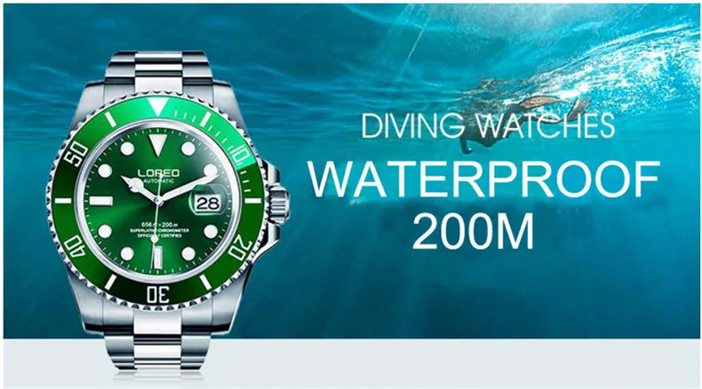 LOREO Original Men's Business Watch 20ATM Waterproof Wristwatch Top Brand Casual Sport Seagull Automatic Mechanical Watch Men