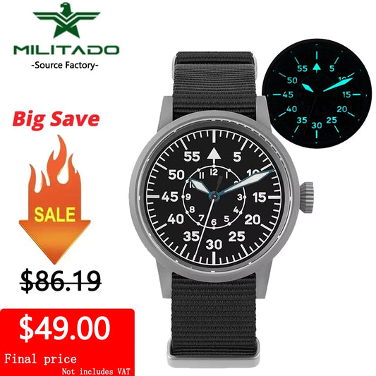 militado ML10 Quartz Watch VH31 Sweeping Second Movement 316L sandblasted coating Sapphire BGW9 Luminous 100m Waterproof Watch