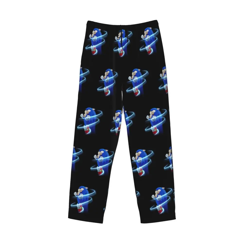 Pantalones de pijama personalizados para hombre con estampado «Soniced», con motivo de erizo, ropa de dormir, pantalones de estar por casa con bolsillos