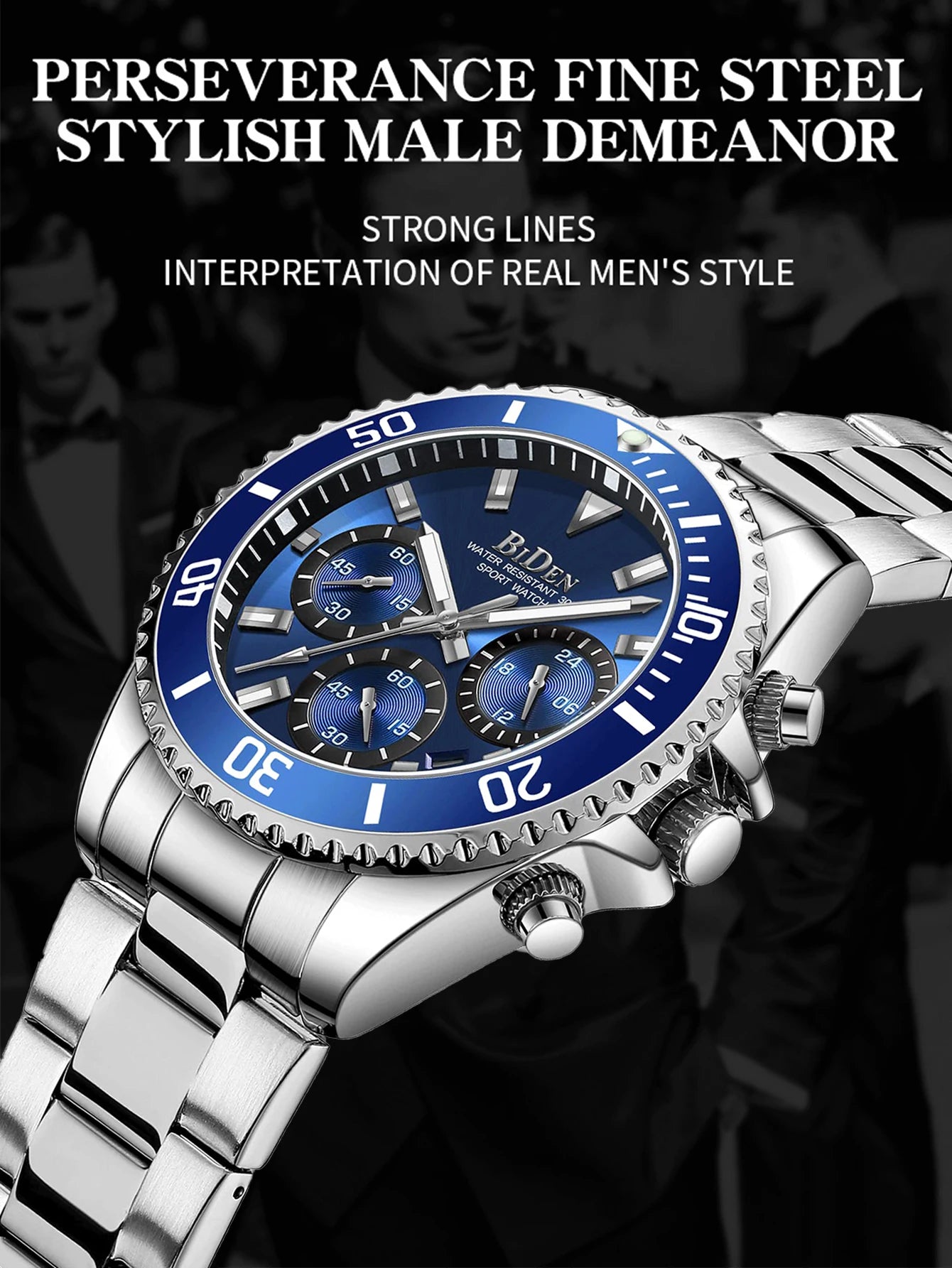 BIDEN Multi-functional men's quartz watch luxury waterproof night light business style diving series casual fashion watch
