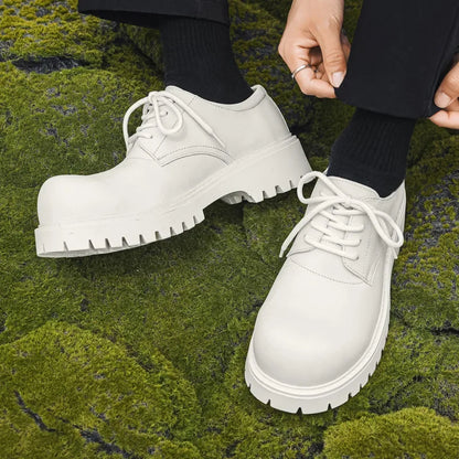 Thick Sole Casual Genuine Leather Dress Shoes Men Platform Height Increase Japan Harajuku Korean Streetwear Fashion Shoes White