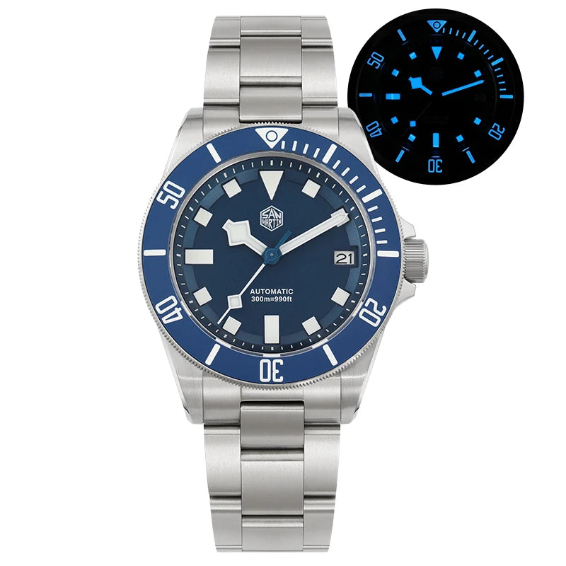 San Martin Grade 5 Titanium Watch SN0121TD PT5000/ST2130 Automatic Movement Watch 300M Waterproof Adjustable Clasp Wristwatch