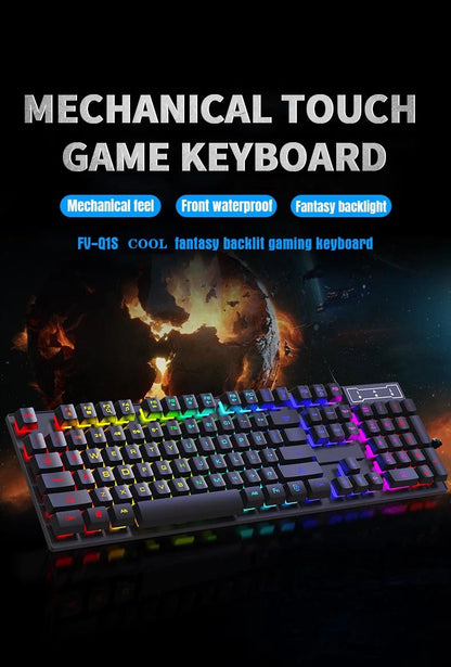 104 Keys Wired Keyboard with RGB Backlit Breathing Light Gaming Ergonomic Keyboard and Mouse Set for Computer Laptop Gamer Office